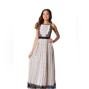 a.drea ivory black lace butterfly pleaded maxi dress size small Fariy